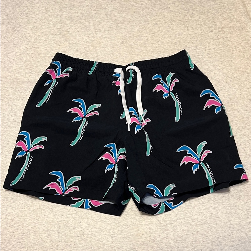 Chubbies Black Swim Trunks with Colorful Palm Trees